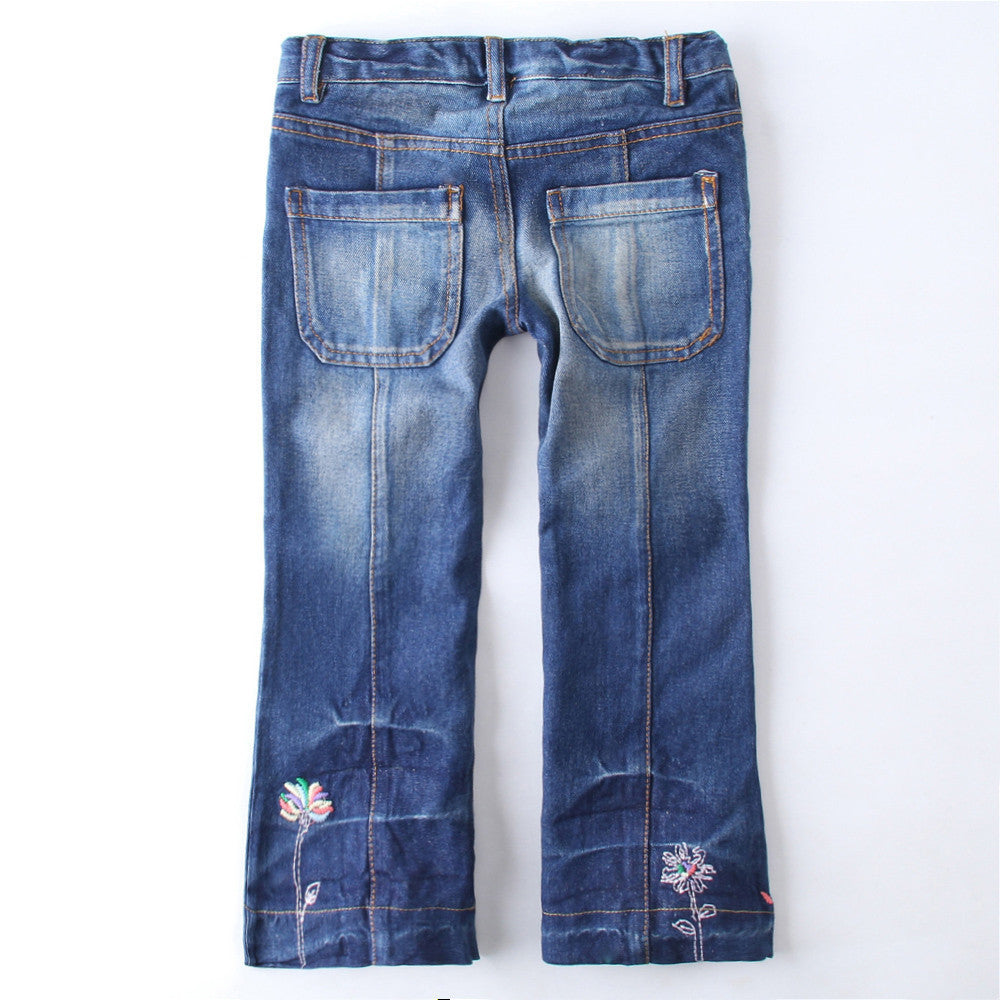 2016 New fashion girls jeans pants embroidery flowers casual kids blue Jeans baby girl denim clothing for children trousers