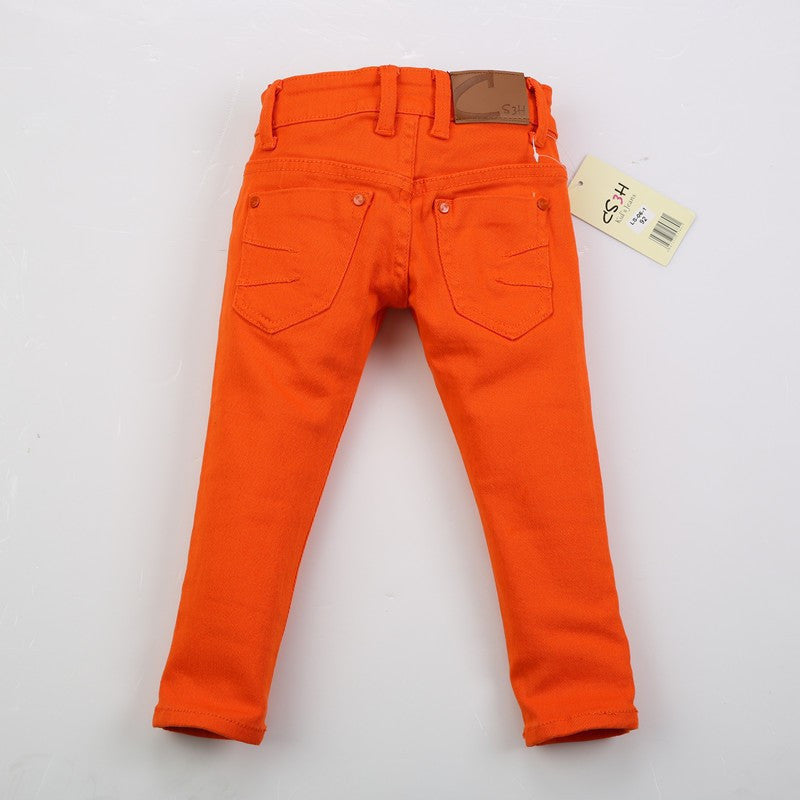 Spring kids jeans thick boys girls jeans children casual straight mid red kid jeans for boys 2-6 years old