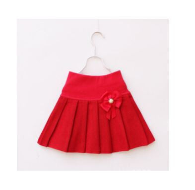 New Winter Children Skirts For Girls 2015 Bow Faldas Woolen Faldas High Waist Kids Baby Skirt Girl Pleated Saia Infantil 7Color