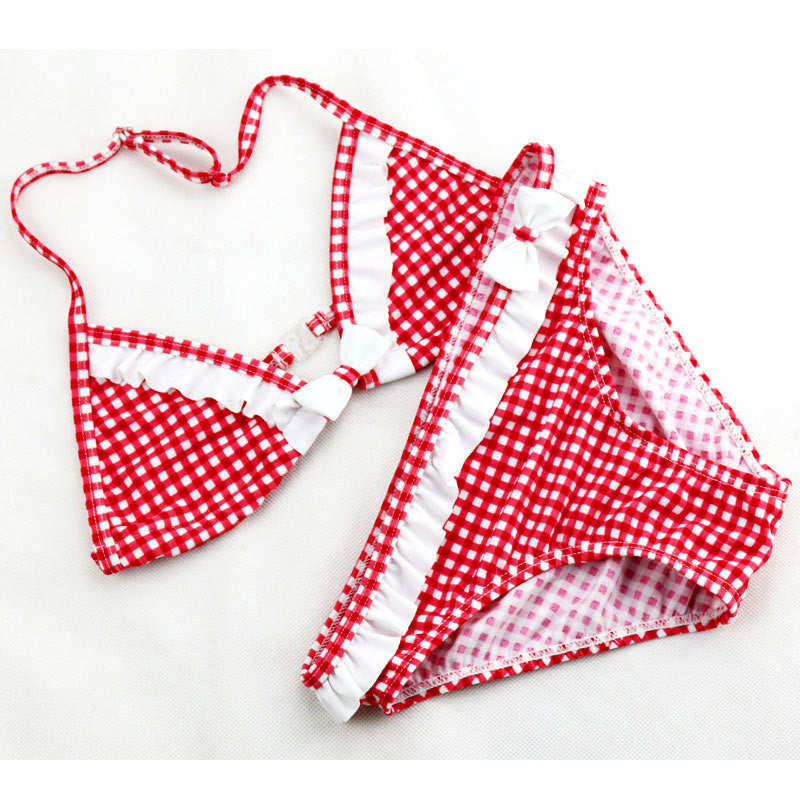 Cute Plaid Swimsuit 2016 New Summer Children Split Two-piece Swimsuit Girls Bikini Girls Beautiful Bikini Children's Swimwear
