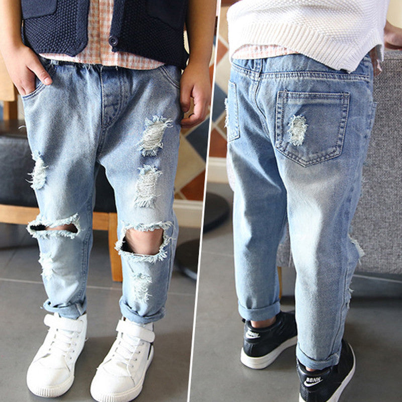 Baby Children Pants Tide Children Broken Hole Jeans Brand Boys Girls Jeans Pants 2-7Yrs High Quality