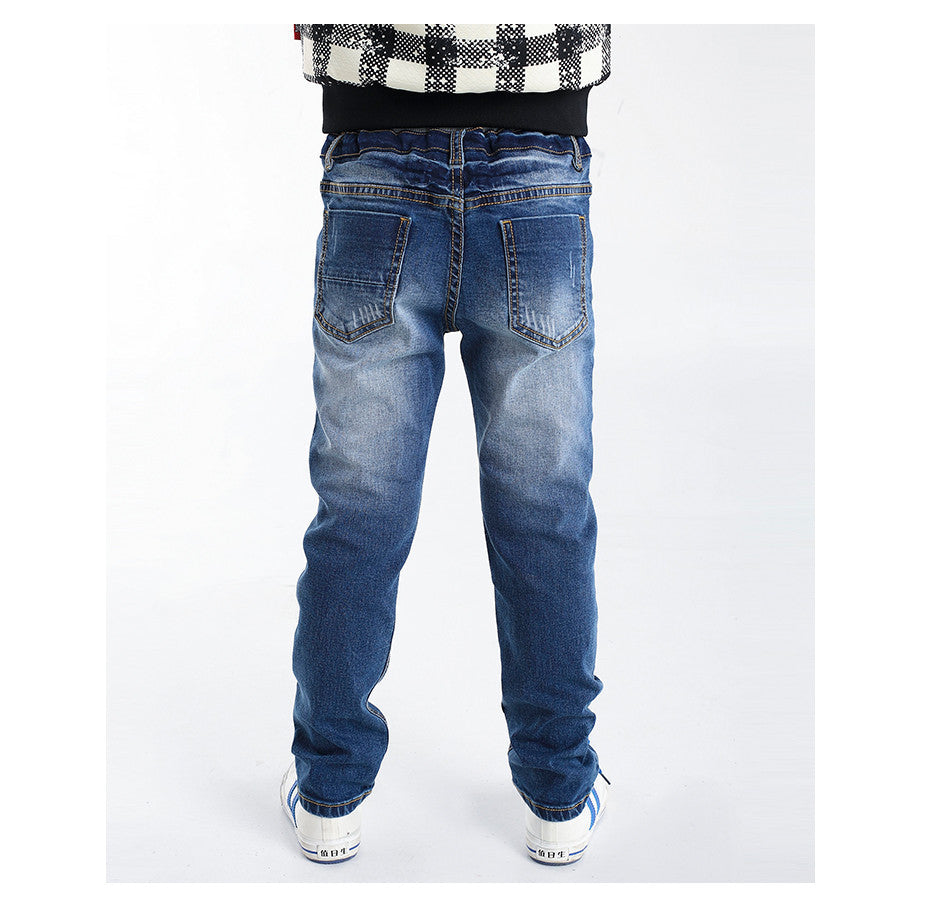 BYCR size 4-12 boys blue denim casual jeans strench pull on straight fit elastic waist pants for little big kids