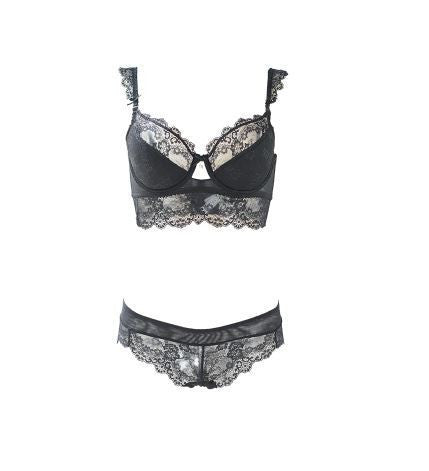 Women's Sexy Bra Set Ultra-thin Red Lace Bra Brief Sets Plus size Brassiere Push up Bra and Panties Female Underwear Set