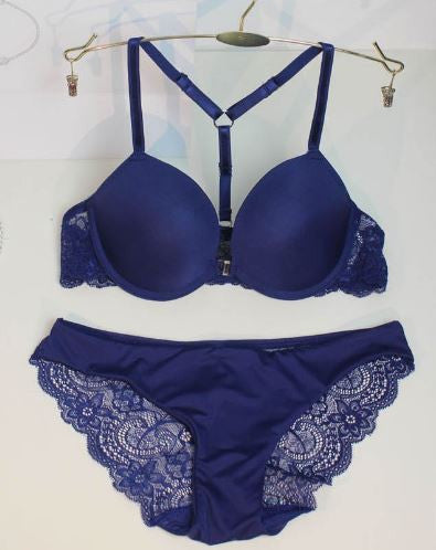 New Women Intimates Sexy Y-line Straps Bra Set Front Closure Bra Openwork Lace Sexy Ladies Bralette Bra & Brief Sets