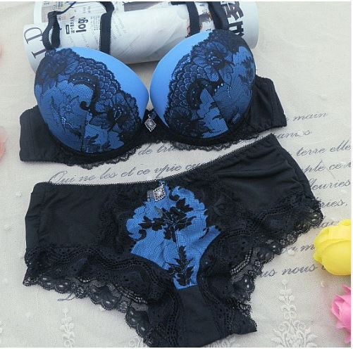 DKERT VS Thong Bra Set Push Up French Embroidered Lace Women's Underwear Sets ABC Cup Bra And Panty Deep V Free Shipping