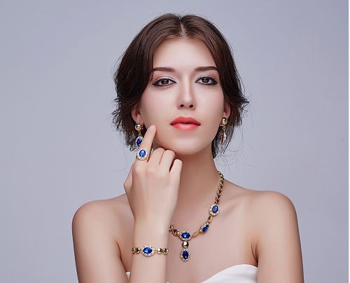 apphire Beads Collares Jewelry Sets For Women Fine Accessories Wedding Bridal Pendant Statement CZ Diamond Necklace Earrings