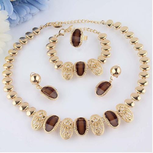 Free Shipping 18k Gold Filled Austrian Crystal Necklace Bracelet Earring Ring Wedding Jewelry Set For Women