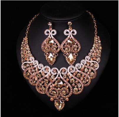 Bridal Jewelry Sets Wedding Necklace Earring For Brides Party Accessories Gold Plated Crystal Sapphire Decoration Women