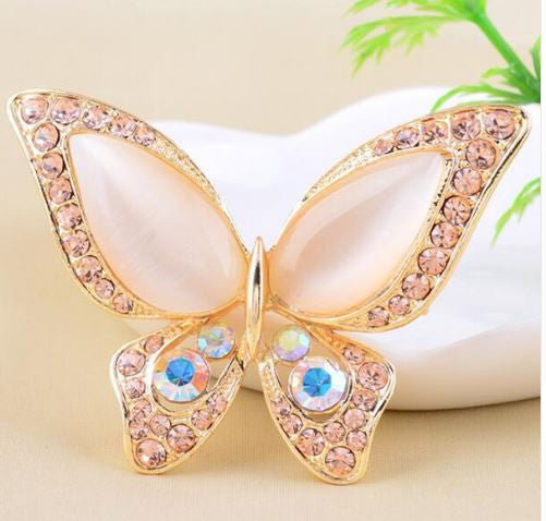 Opal Butterfly Brooch for Women Rhinestone Broche Fashion Bijouterie Wedding Jewelry 3 Colors