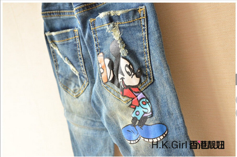 2-8Yrs Children Pants girls jeans Spring Baby Girl Cartoon Mouse Jeans Trousers Fashion Children Clothing Jeans Girls Kids Jeans