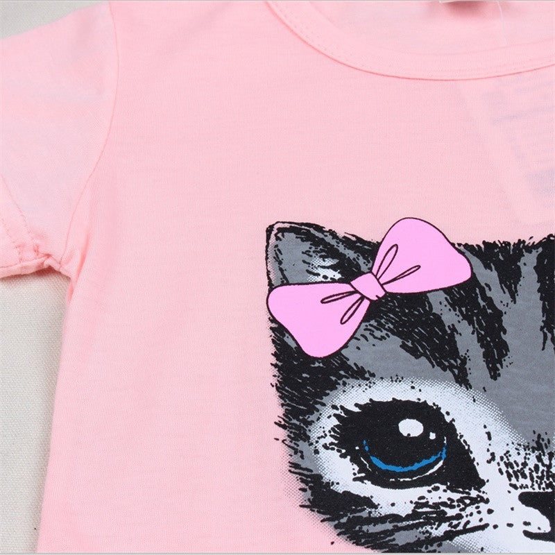 Hot Sale New 2016 summer girl dress cat print grey baby girl dress children clothing children dress 0-8years