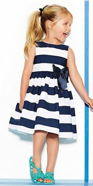 Baby Kid Girls Sleeveless One Piece Dress Blue Striped Bowknot Tutu Dresses Summer