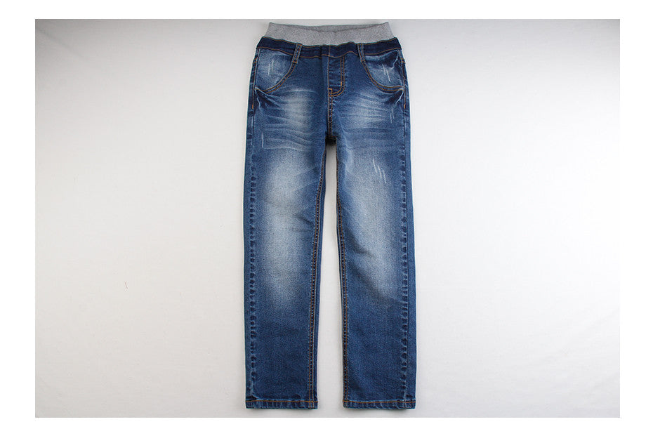 BYCR size 4-12 boys blue denim casual jeans strench pull on straight fit elastic waist pants for little big kids