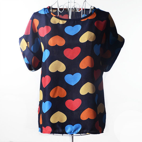 T Shirt Women 2016 Summer Bird Printed Women Tops Short Sleeve Female T-shirts Plus Size Tshirt Chiffon Tee Shirt Femme
