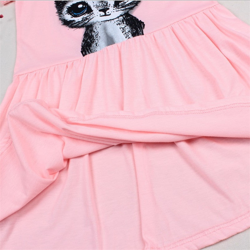 Hot Sale New 2016 summer girl dress cat print grey baby girl dress children clothing children dress 0-8years