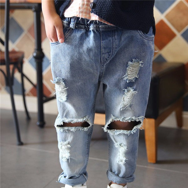 Baby Children Pants Tide Children Broken Hole Jeans Brand Boys Girls Jeans Pants 2-7Yrs High Quality