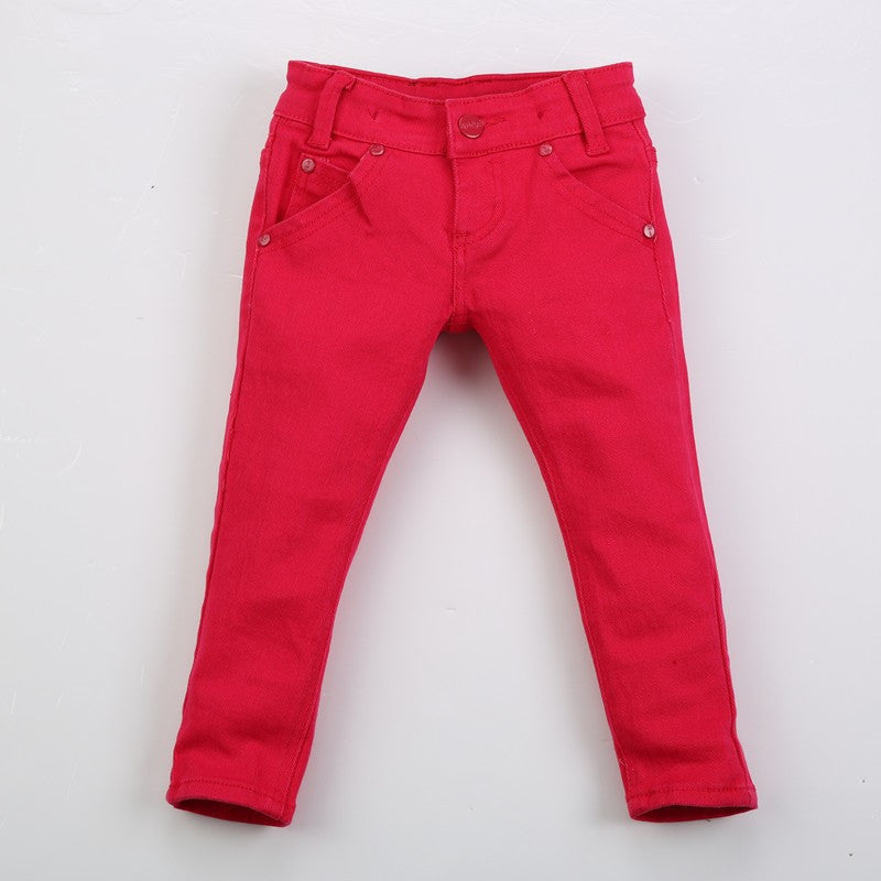 Spring kids jeans thick boys girls jeans children casual straight mid red kid jeans for boys 2-6 years old