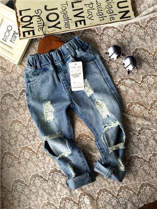 Baby Children Pants Tide Children Broken Hole Jeans Brand Boys Girls Jeans Pants 2-7Yrs High Quality
