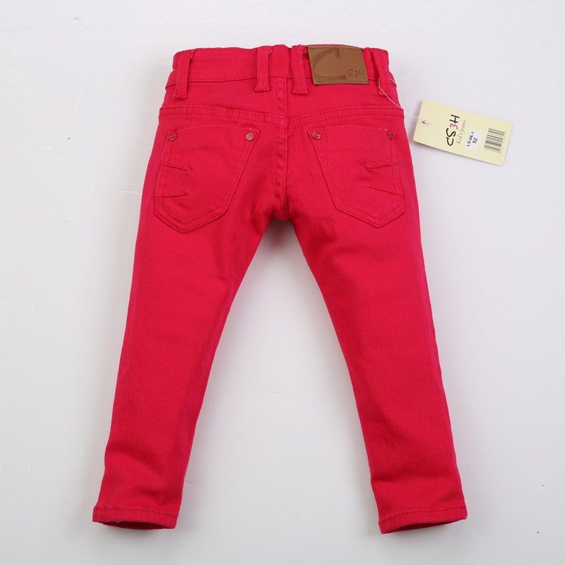 Spring kids jeans thick boys girls jeans children casual straight mid red kid jeans for boys 2-6 years old