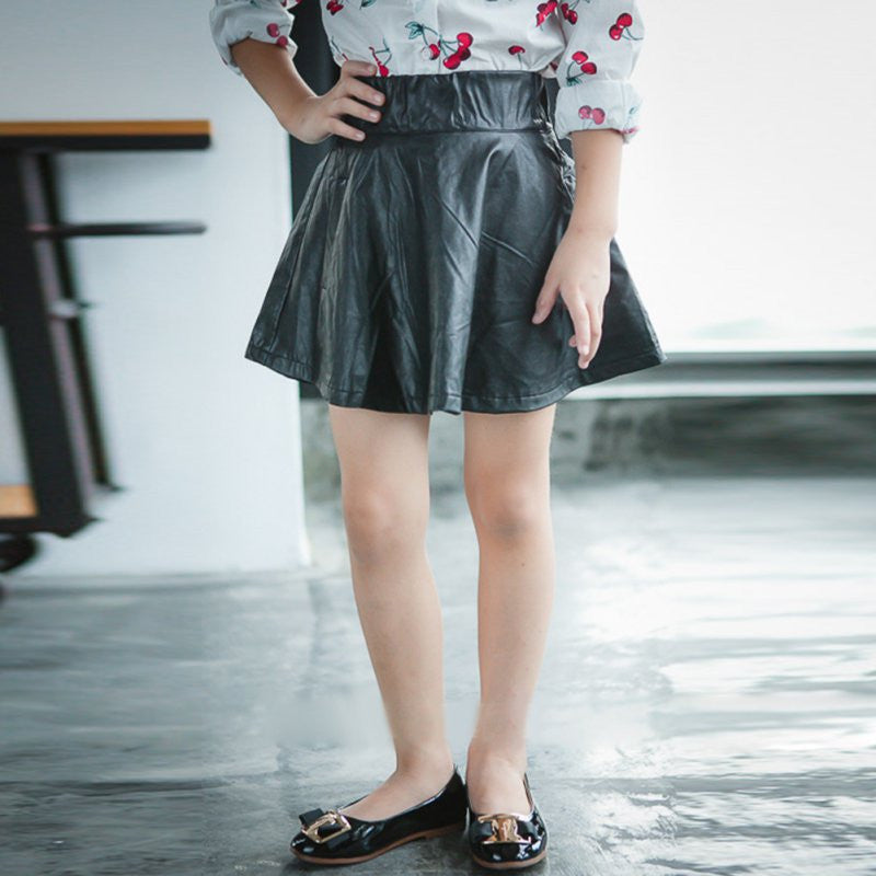 Baby Kids Girls PU Faux Leather Elastic Skirts Tutu Skirt Autumn Short Skirt