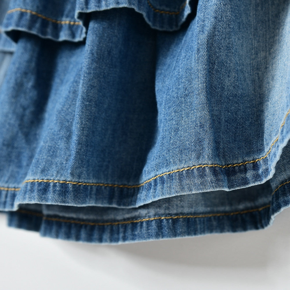 2016 new summer style girl denim tutu mini skirts children layered jeans kids clothes pettiskirt 8 10 12 14 16T years old