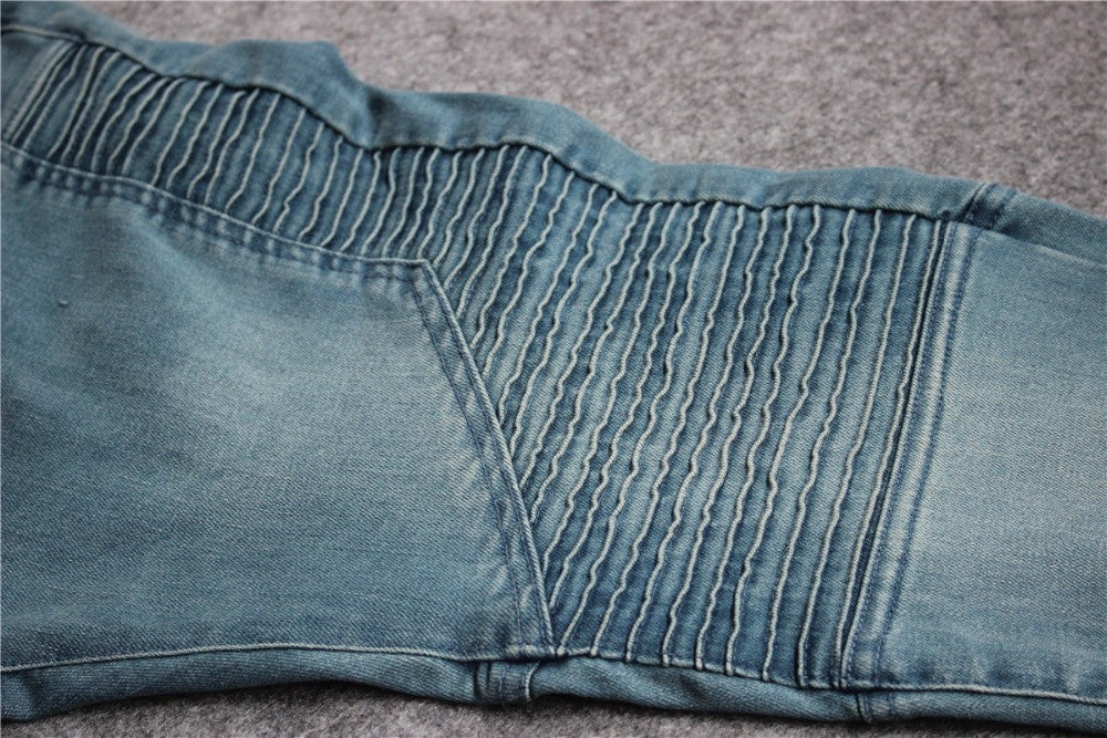 Mens Skinny jeans men 2016 Runway Distressed slim elastic jeans denim Biker jeans hiphop pants Washed black jeans for men blue