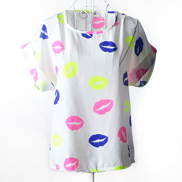 T Shirt Women 2016 Summer Bird Printed Women Tops Short Sleeve Female T-shirts Plus Size Tshirt Chiffon Tee Shirt Femme