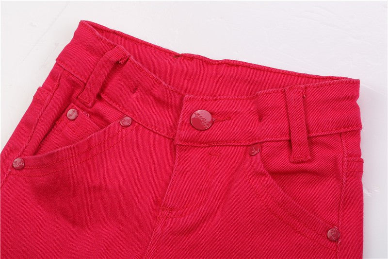 Spring kids jeans thick boys girls jeans children casual straight mid red kid jeans for boys 2-6 years old