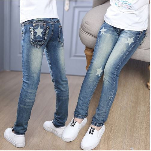 Jeans For Girls High Quality Denim Pants For Girls Star Pattern Letter Kids Pants For Girls Autumn Spring Baby Clothes For Girls