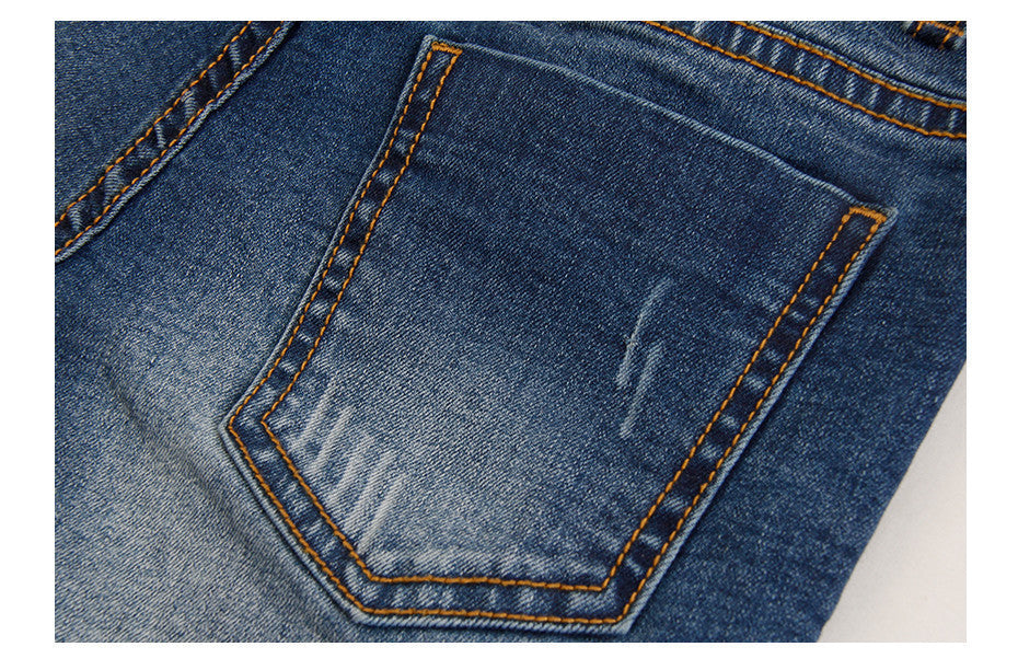 BYCR size 4-12 boys blue denim casual jeans strench pull on straight fit elastic waist pants for little big kids