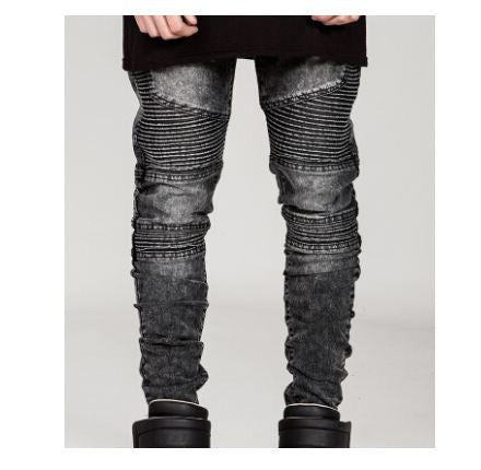 Mens Skinny jeans men 2016 Runway Distressed slim elastic jeans denim Biker jeans hiphop pants Washed black jeans for men blue