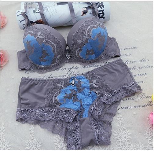 DKERT VS Thong Bra Set Push Up French Embroidered Lace Women's Underwear Sets ABC Cup Bra And Panty Deep V Free Shipping