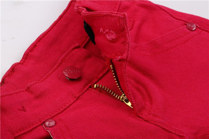 Spring kids jeans thick boys girls jeans children casual straight mid red kid jeans for boys 2-6 years old