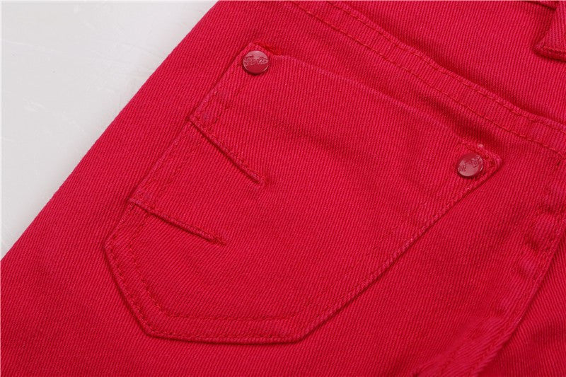 Spring kids jeans thick boys girls jeans children casual straight mid red kid jeans for boys 2-6 years old