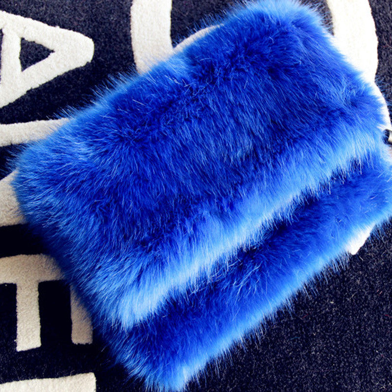 Plush Fur Lady's Day Clutches Handbags  Winter Women's Bag Fold Over Envelope Bag