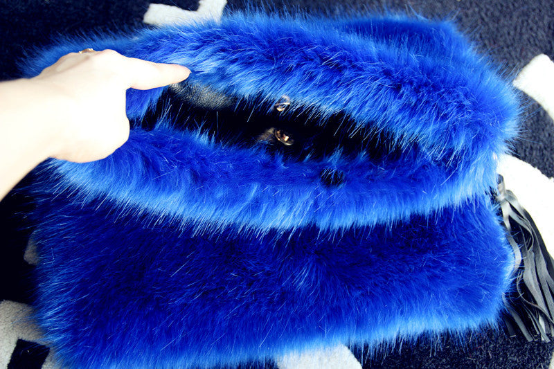 Plush Fur Lady's Day Clutches Handbags  Winter Women's Bag Fold Over Envelope Bag