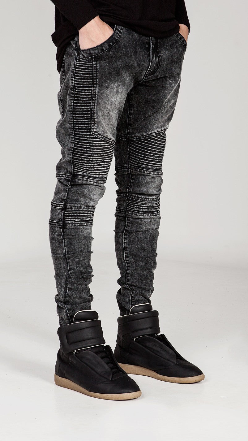 Mens Skinny jeans men 2016 Runway Distressed slim elastic jeans denim Biker jeans hiphop pants Washed black jeans for men blue