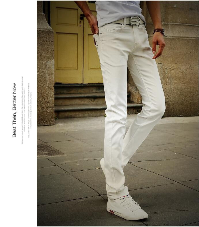 2016 Men's Straight Elastic Waist Skinny Jeans Mid Waist Men's Slim Fit Jean Homme Casual Pants 28-38 Size
