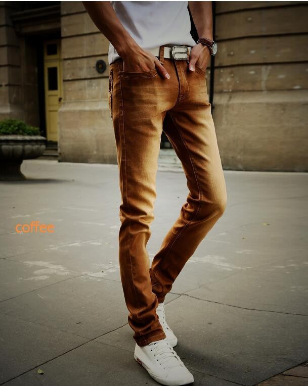 2016 Men's Straight Elastic Waist Skinny Jeans Mid Waist Men's Slim Fit Jean Homme Casual Pants 28-38 Size