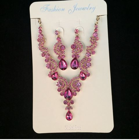 Fashion Sapphire Rhinestone Bridal Jewelry Set Wedding Prom Party Accessories Gold Plated Necklace Earring Set For Brides Women