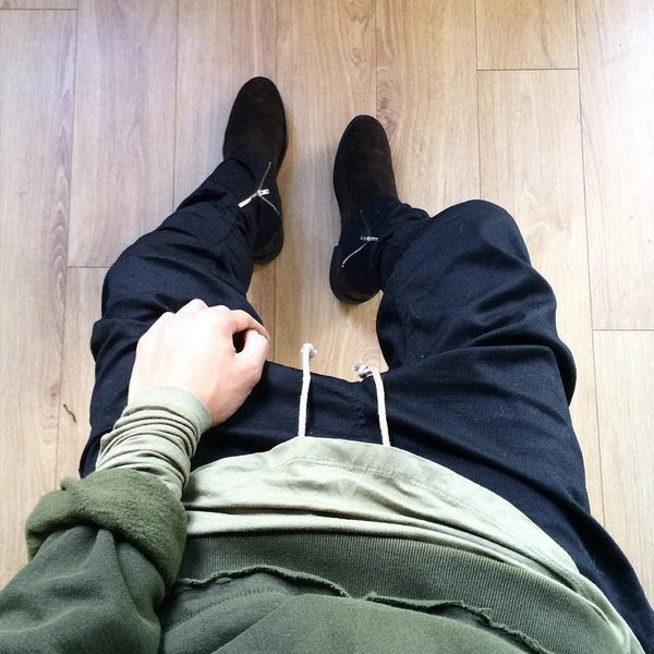 Black/Green korean hip hop fashion pants with zippers factory connection mens urban clothing joggers fear of god men yeezys