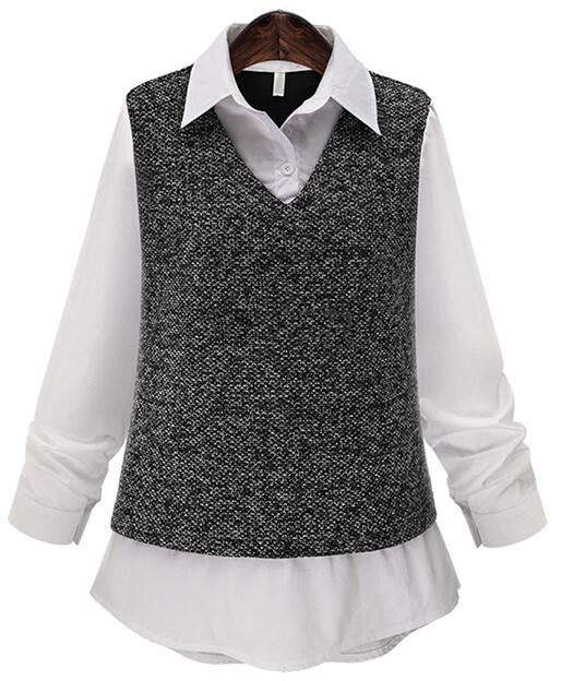 Blusas Large Size Women Blouses Lapel Long-Sleeved Patchwork Fashion Casual Tops 2016 New Spring Women shirts
