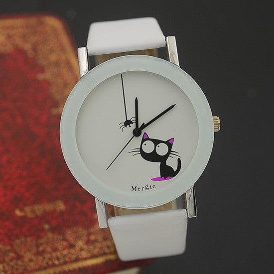 Funny Cute Kids Cat Fashion Watch Women 2016 Spider New Black White Pink Wristwatch Hour Lady Child Girl Dress Causal Quartz Hot