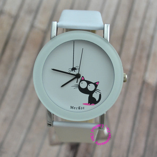 Funny Cute Kids Cat Fashion Watch Women 2016 Spider New Black White Pink Wristwatch Hour Lady Child Girl Dress Causal Quartz Hot
