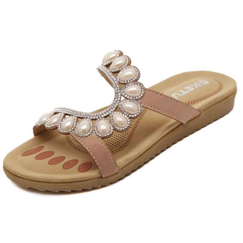 2016  New Women Sandals Rhinestone Women Summer Leisure Sandals Apricot &Blue Slip On Flip FLops Shoes Woman Size 35~41 XWZ1757