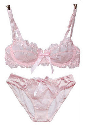 DeRuiLaDy Lingerie Women Bra Set Sexy Junior Tops Transparent Bra Underwear Set VS Pink Sexy Bra&Panty Sets Plus Size A/B/C/D