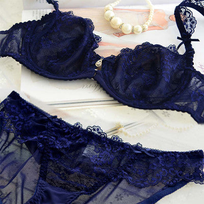 Sexy Women Underwear lingerie Lace Bra Brief Sets push up Plus Size Sexy Transparent Bra And Panty Set 70ABCD / 95C D Thin Cup