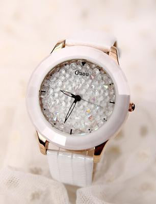 New Arrival Women Rhinestone Watches Austrian Crystal Ceramic Leather Band