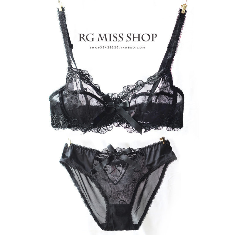 Fashion lace underwear bra set plus size push up sexy bra ultra-thin thin transparent temptation