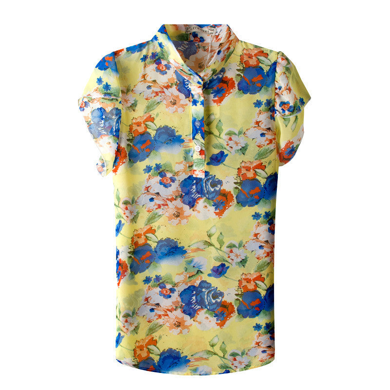 Camisas Feminina Blouse 2016 Korean Women's Shirt  Women Printed Collar Short-Sleeve Shoulder Camiseta Feminina Chiffon Blouses